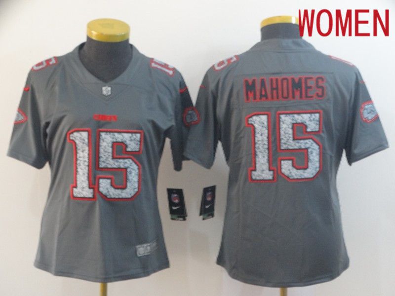 Women Kansas City Chiefs #15 Mahomes Nike Teams Gray Fashion Static  Limited NFL Jerseys->women nfl jersey->Women Jersey